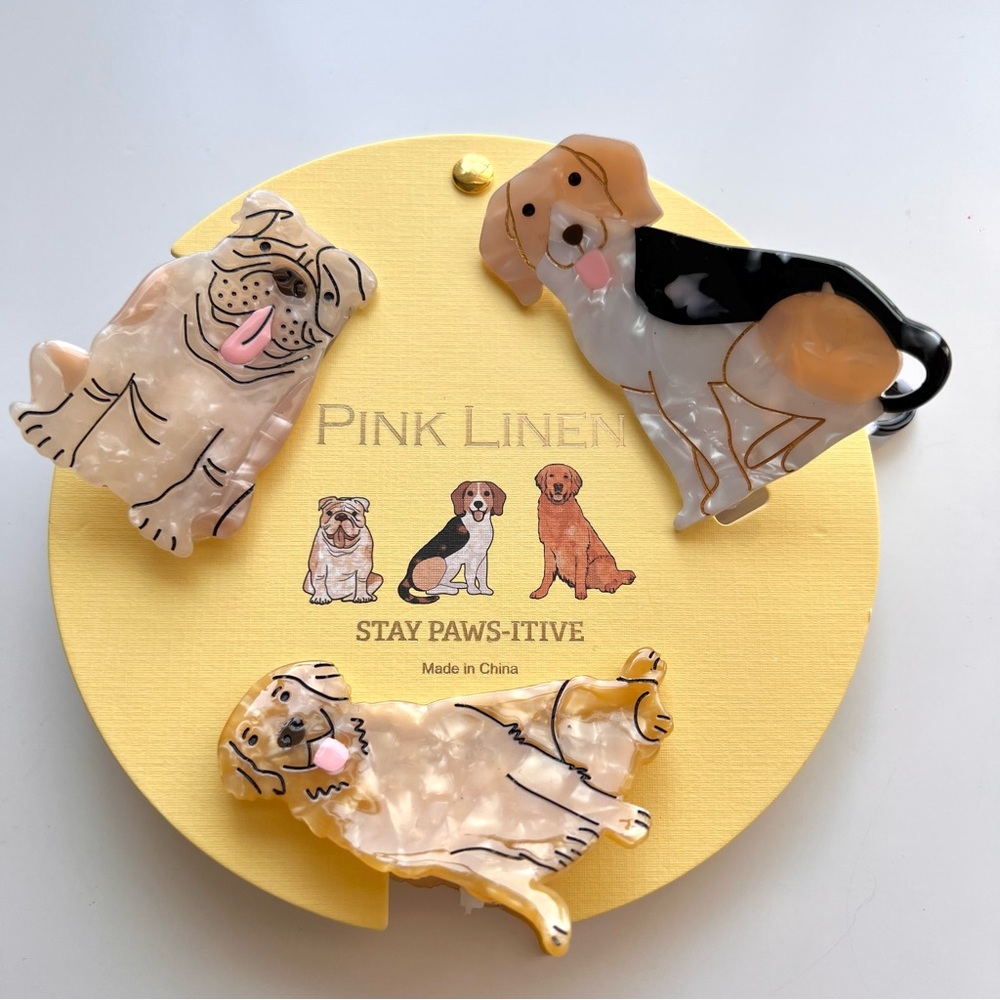 Pink Linen Dog Hair Clips | Beagle, Golden Retriever Labrador, Bull Dog